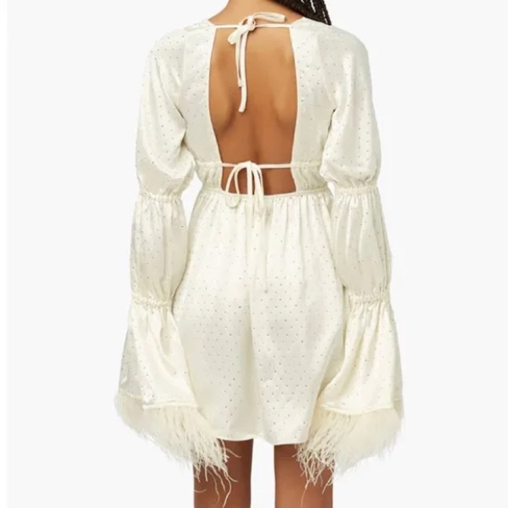 Weworewhat Feather Sleeve Satin Charmeuse Rhinestone Mini Dress- Size S - Picture 3 of 3